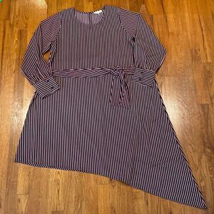 C.O.C. Curvy Fit Stripe Dress, Long Sleeves, Asymmetrical Hem Size 1XL